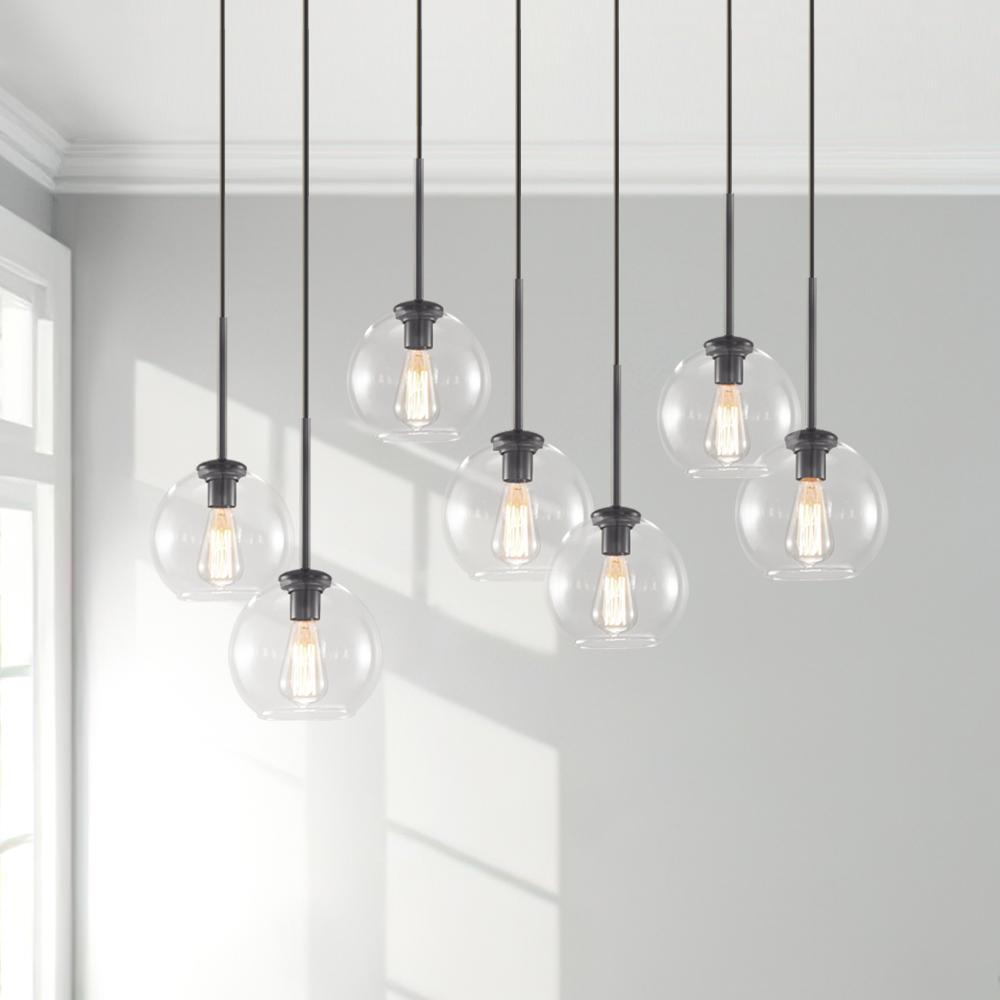 Modern 7-Light Sculptural Glass Globe Pendant Chandelier, Adjustable Dimmable Fixture