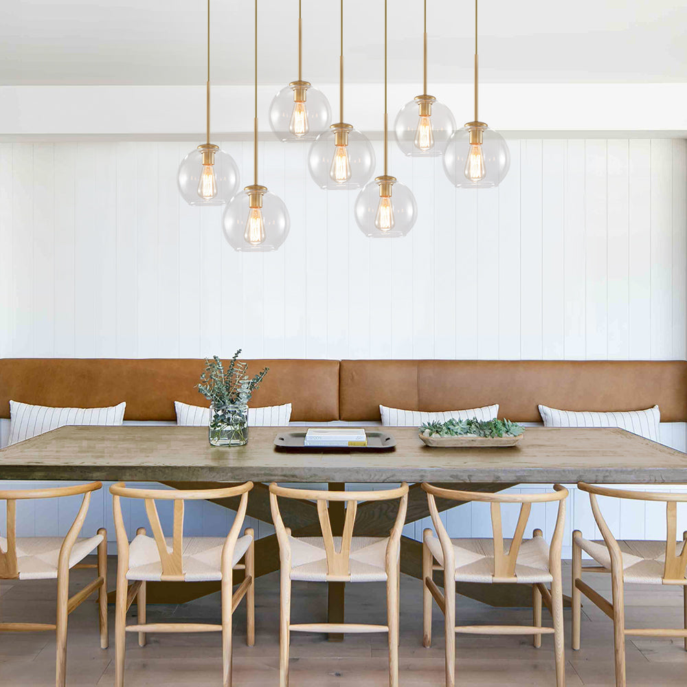 Modern 7-Light Sculptural Glass Globe Pendant Chandelier, Adjustable Dimmable Fixture