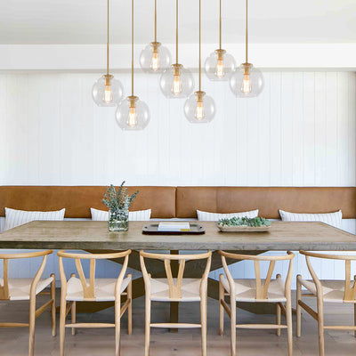 Modern 7-Light Sculptural Glass Globe Pendant Chandelier, Adjustable Dimmable Fixture