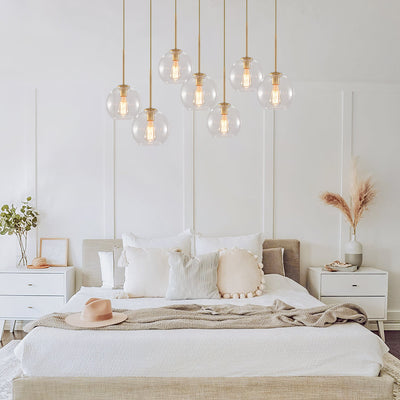 Modern 7-Light Sculptural Glass Globe Pendant Chandelier, Adjustable Dimmable Fixture
