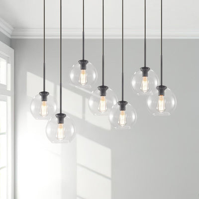 Modern 7-Light Sculptural Glass Globe Pendant Chandelier, Adjustable Dimmable Fixture