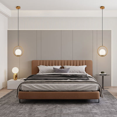 Modern Brass Hanging Globe Pendant Light Fixture, Adjustable Height, Glass Orb Shade