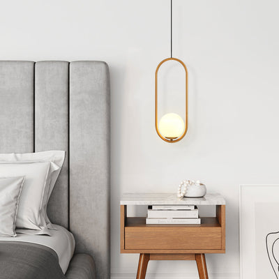 Modern Brass Hanging Globe Pendant Light Fixture, Adjustable Height, Glass Orb Shade