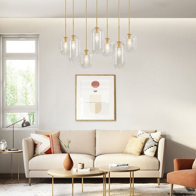 Elegant 7-Light Modern Cluster Pendant Chandelier with Hand-Blown Clear Glass Shades