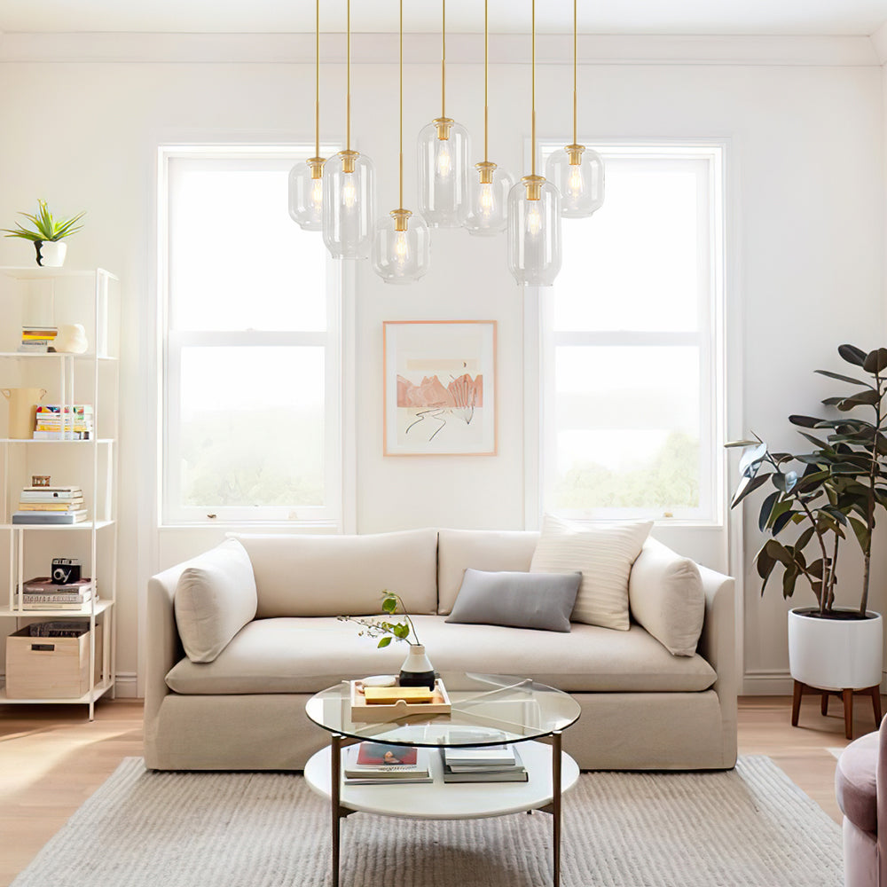 Elegant 7-Light Modern Cluster Pendant Chandelier with Hand-Blown Clear Glass Shades