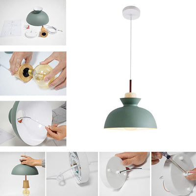 Modern Dome Metal Hanging Pendant Light with Adjustable Cord for Kitchen Dining
