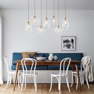 Modern Glass Geometric Chandelier - 7-Light Pendant Fixture, Adjustable Height, E26