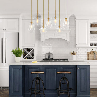 Modern Glass Geometric Chandelier - 7-Light Pendant Fixture, Adjustable Height, E26