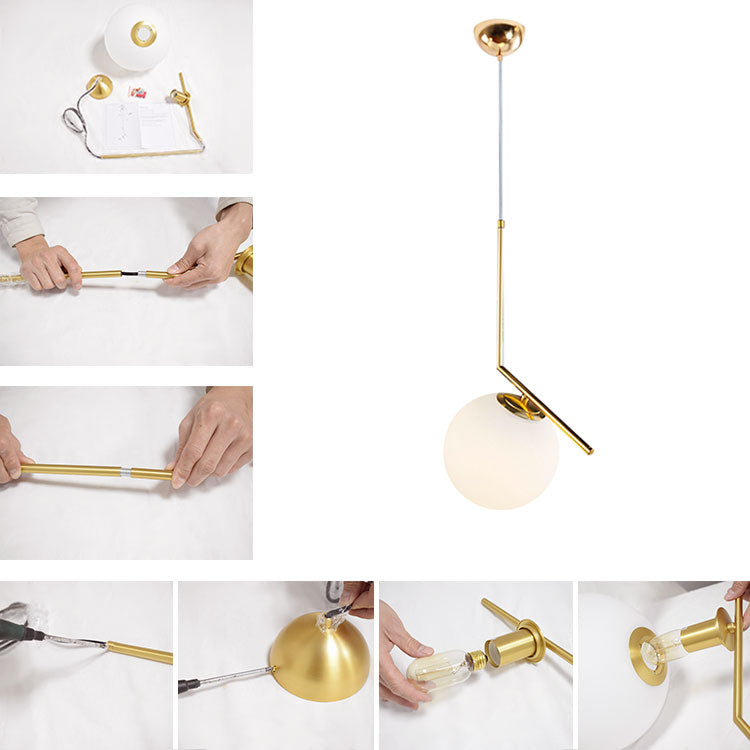 Modern Glass Globe Pendant Light: Adjustable, Dimmable, Gold & Nickel Finishes