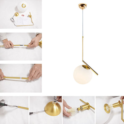 Modern Glass Globe Pendant Light: Adjustable, Dimmable, Gold & Nickel Finishes