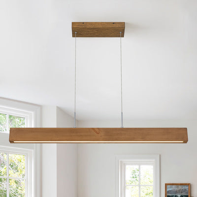 Modern Linear LED Pendant Light, Solid Wood Kitchen Island Dining Room Fixture