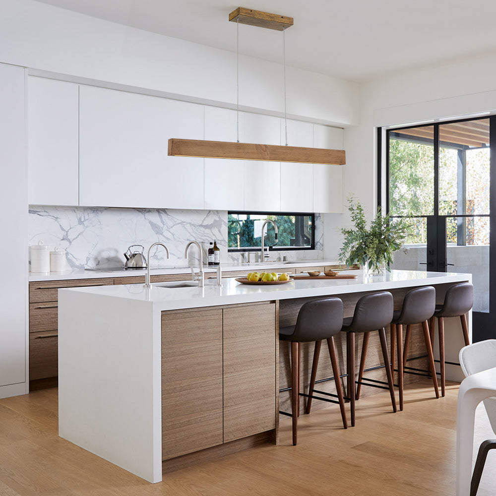 Modern Linear LED Pendant Light, Solid Wood Kitchen Island Dining Room Fixture