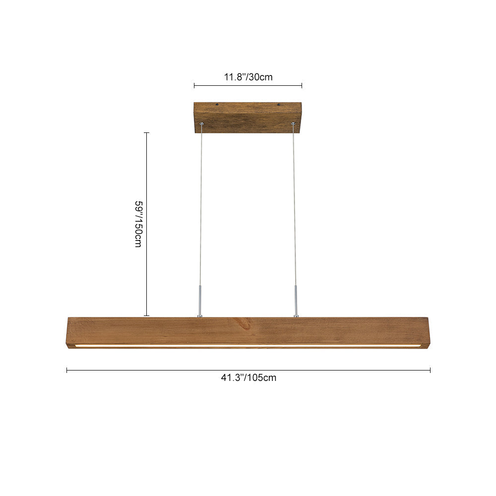 Modern Linear LED Pendant Light, Solid Wood Kitchen Island Dining Room Fixture