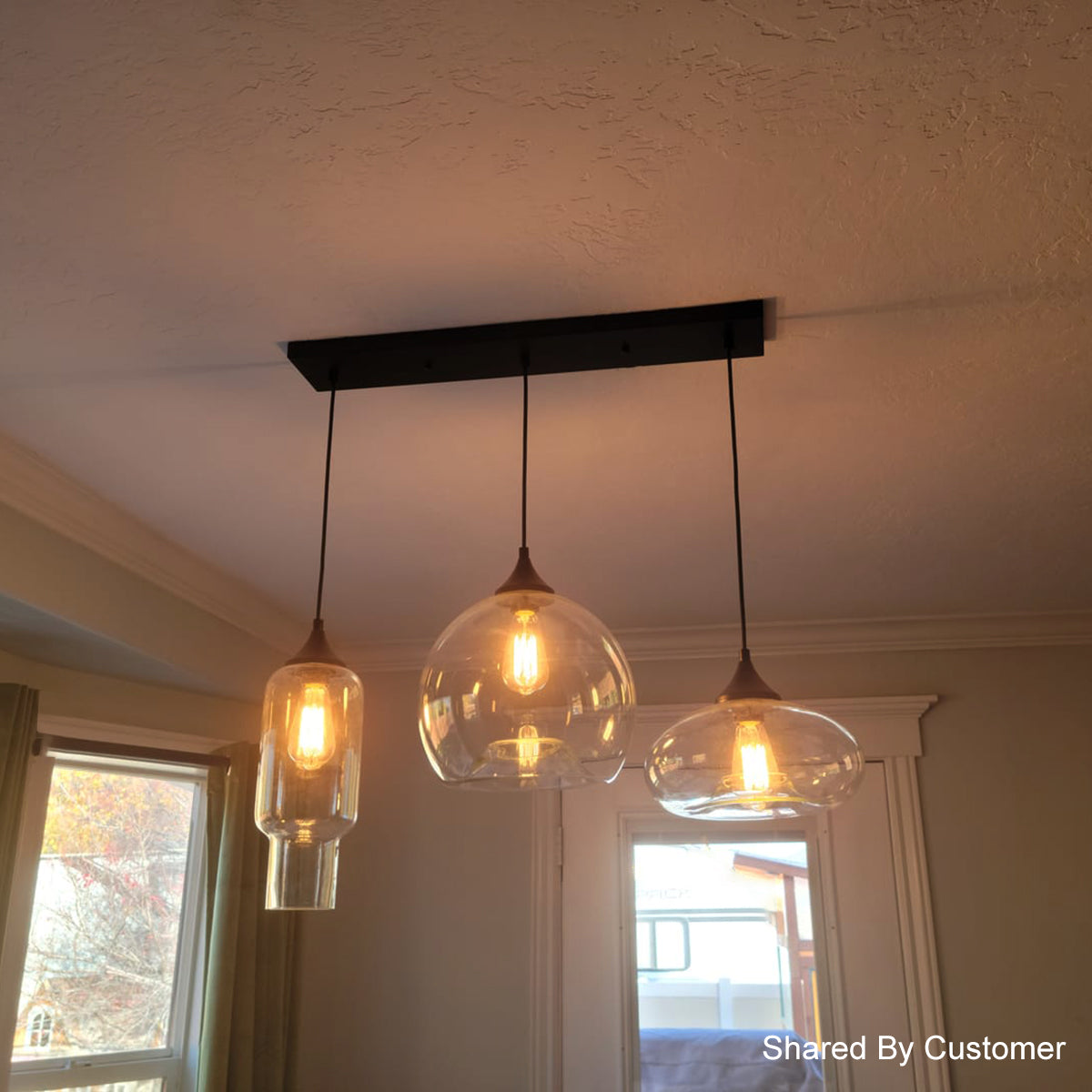 Modern 3-Light Cluster Geometric Glass Pendant Lighting for Kitchen Dining Area