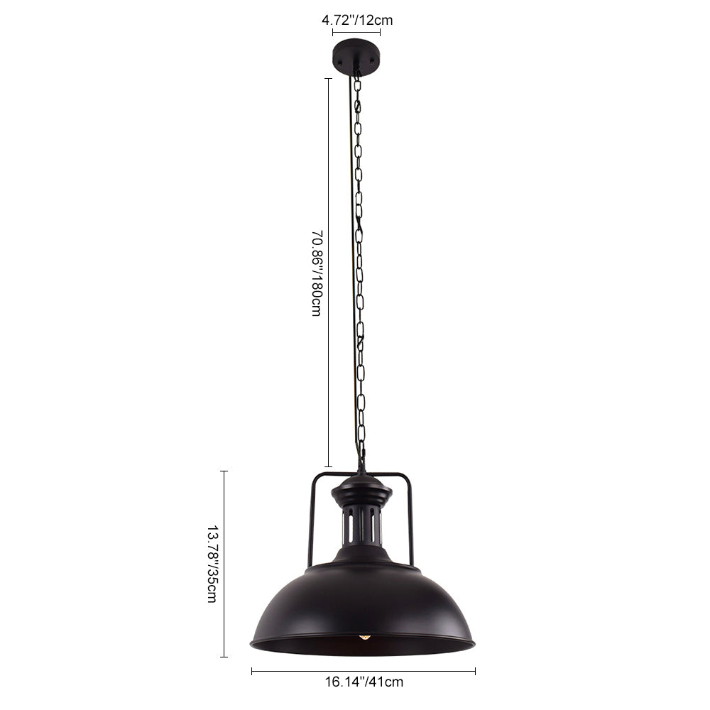 Rustic Metal Dome Hanging Pendant Light, Adjustable Chain, Industrial Farmhouse Style