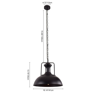Rustic Metal Dome Hanging Pendant Light, Adjustable Chain, Industrial Farmhouse Style