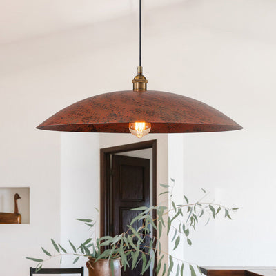 Oversized Dome Pendant Light, Industrial Modern Single Bulb Fixture, Brick Red Metal
