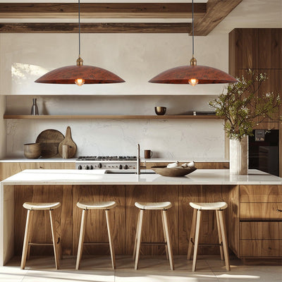 Oversized Dome Pendant Light, Industrial Modern Single Bulb Fixture, Brick Red Metal