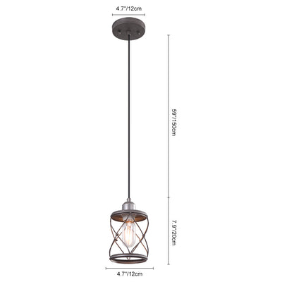 Antiqued Silver Industrial Farmhouse Cage Pendant Light, Adjustable Cord, Kitchen Dining Fixture