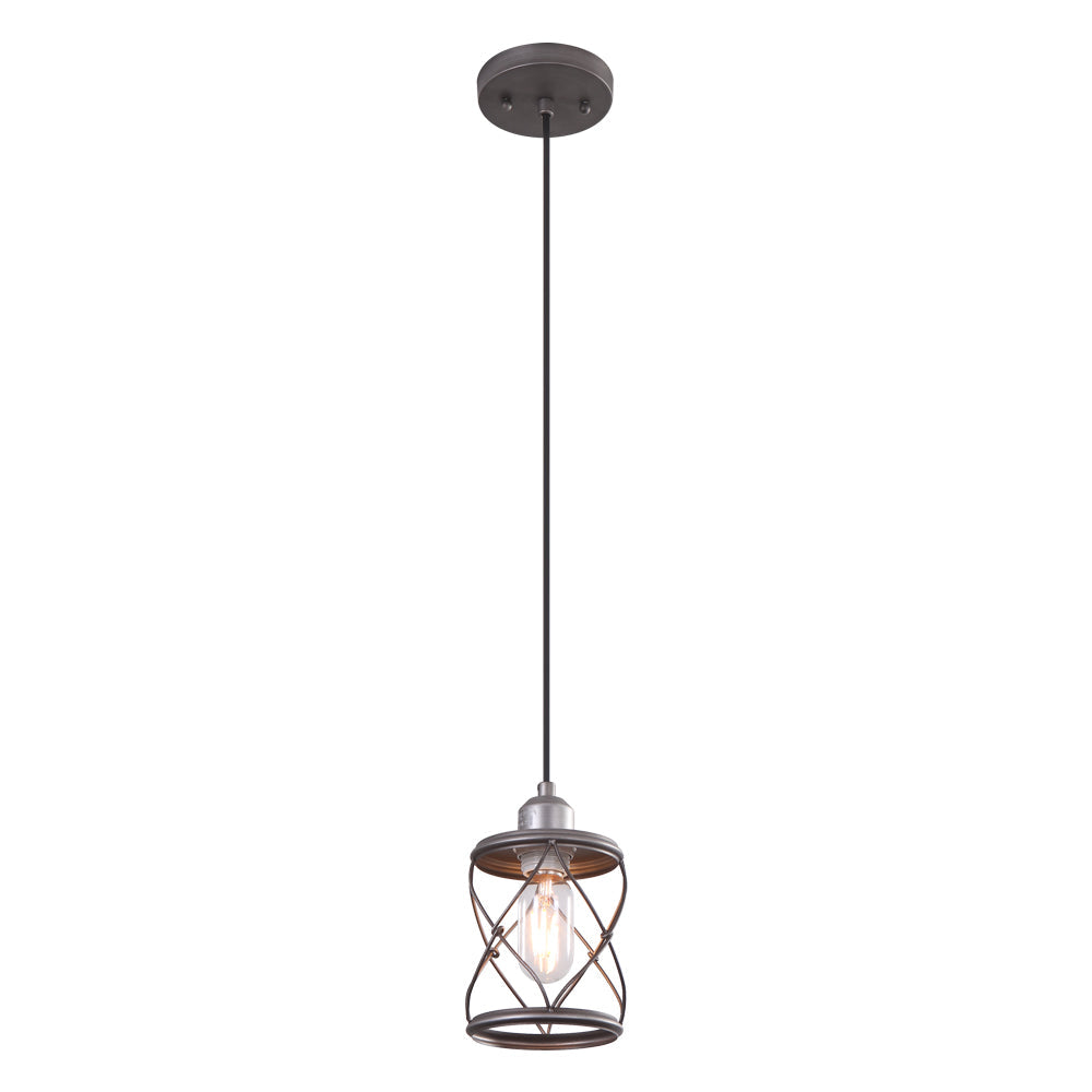 Antiqued Silver Industrial Farmhouse Cage Pendant Light, Adjustable Cord, Kitchen Dining Fixture