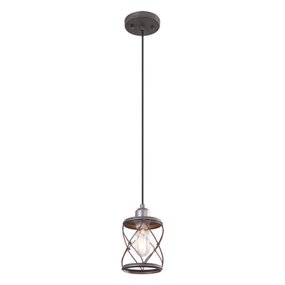 Antiqued Silver Industrial Farmhouse Cage Pendant Light, Adjustable Cord, Kitchen Dining Fixture