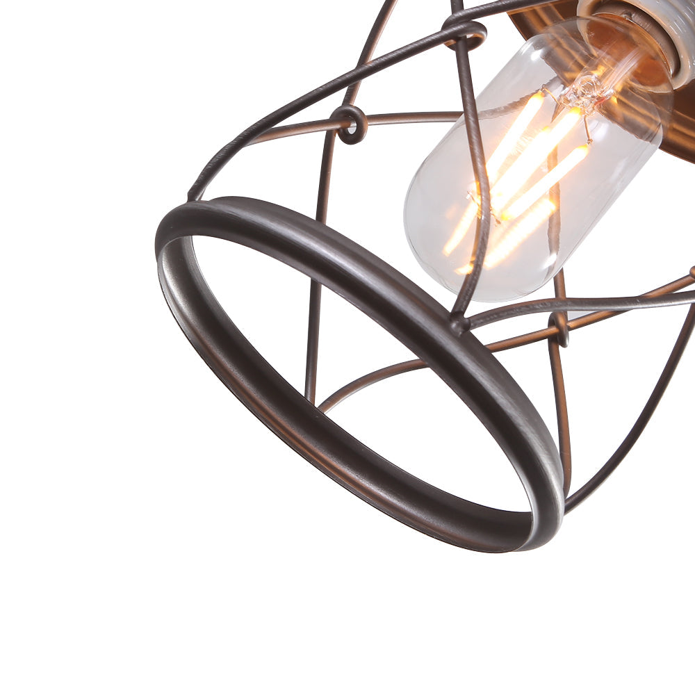 Antiqued Silver Industrial Farmhouse Cage Pendant Light, Adjustable Cord, Kitchen Dining Fixture