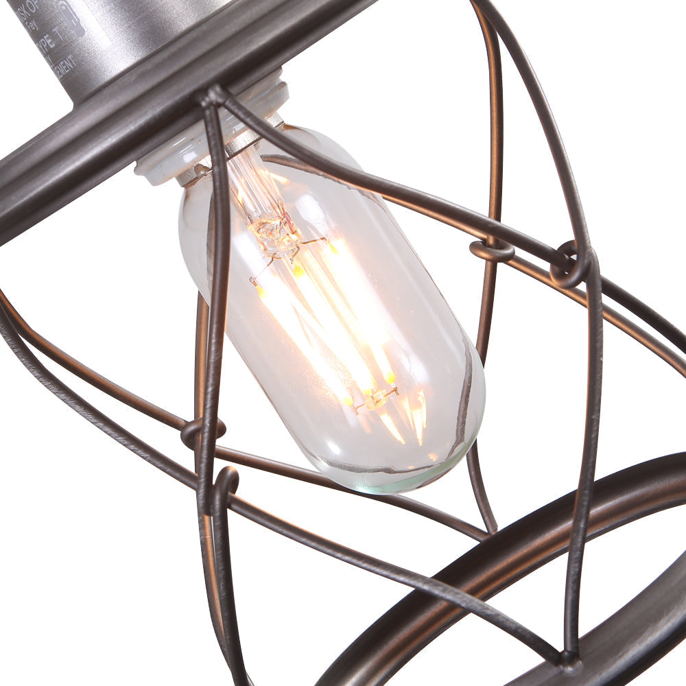 Antiqued Silver Industrial Farmhouse Cage Pendant Light, Adjustable Cord, Kitchen Dining Fixture