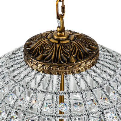 Luxury 3-Light Crystal Globe Pendant Chandelier, Antique Brass Dimmable Fixture
