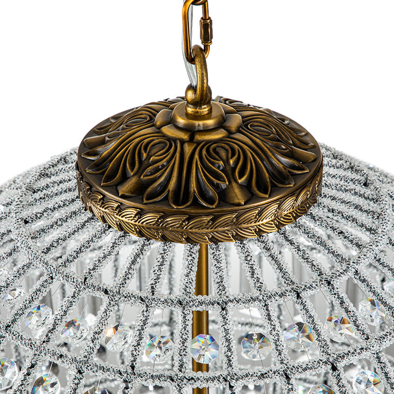 Luxury 3-Light Crystal Globe Pendant Chandelier with Antique Brass Finish Accents