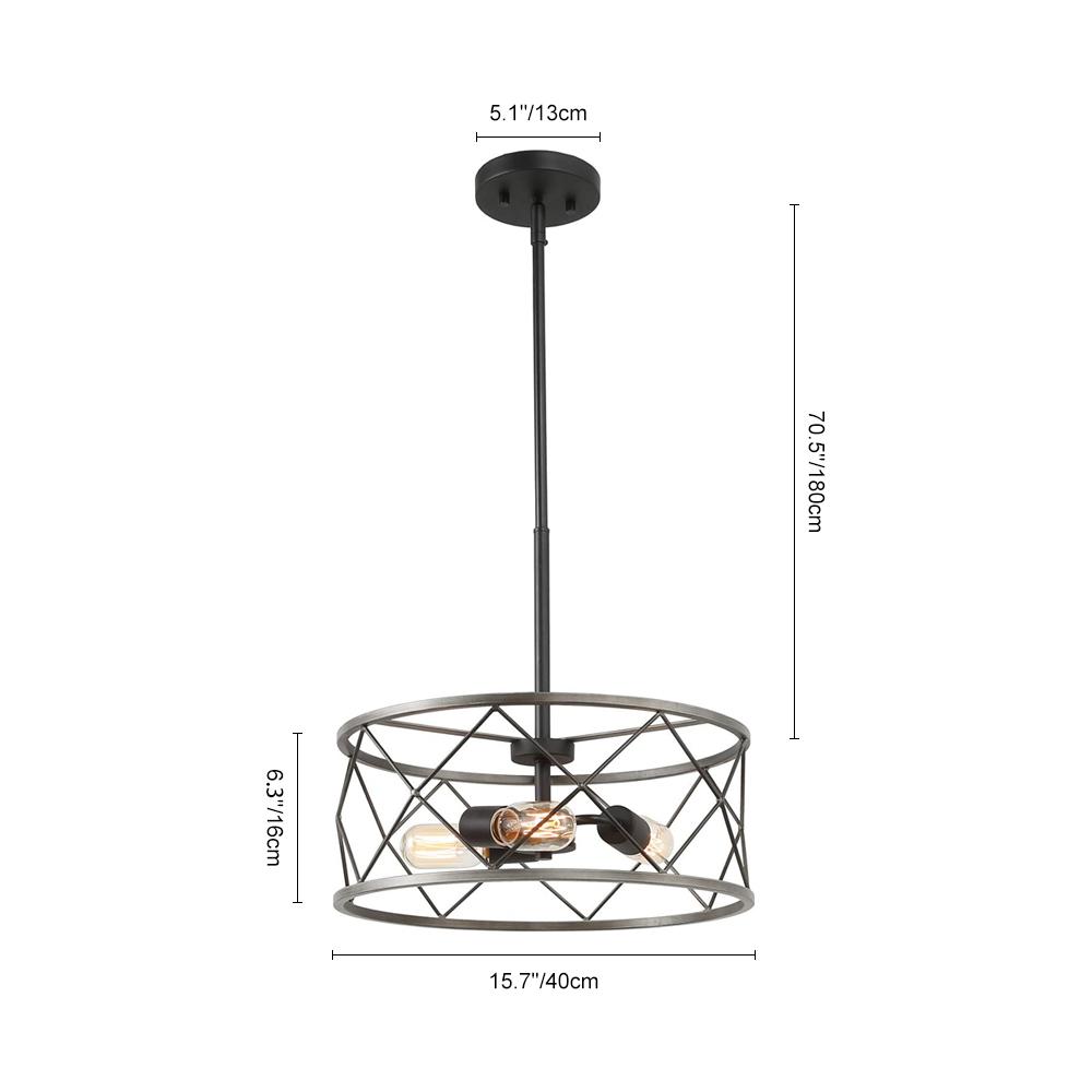 Industrial Farmhouse 3-Light Drum Cage Pendant Chandelier Adjustable Metal Ceiling Fixture