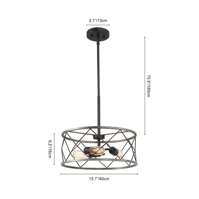 Industrial Farmhouse 3-Light Drum Cage Pendant Chandelier Adjustable Metal Ceiling Fixture