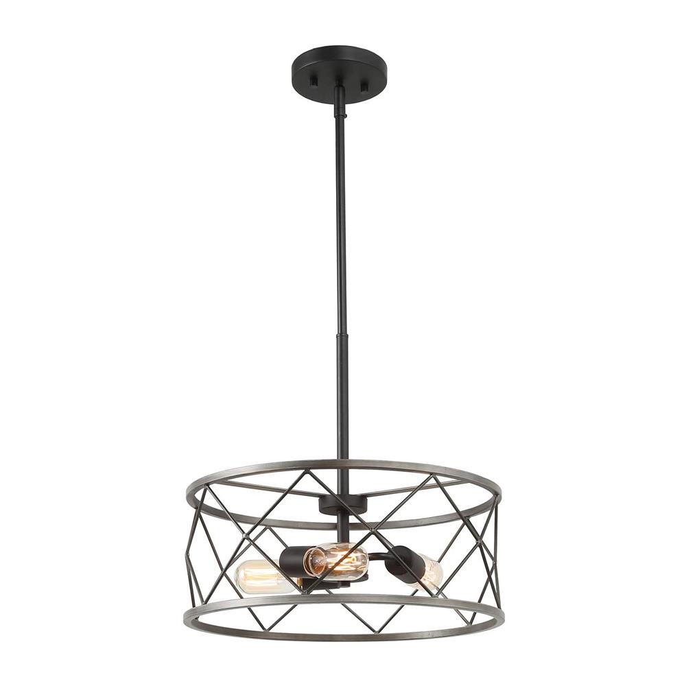 Industrial Farmhouse 3-Light Drum Cage Pendant Chandelier Adjustable Metal Ceiling Fixture