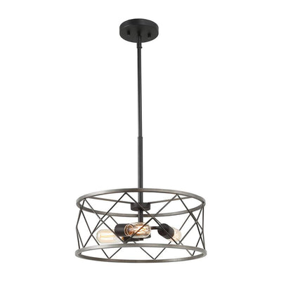 Industrial Farmhouse 3-Light Drum Cage Pendant Chandelier Adjustable Metal Ceiling Fixture