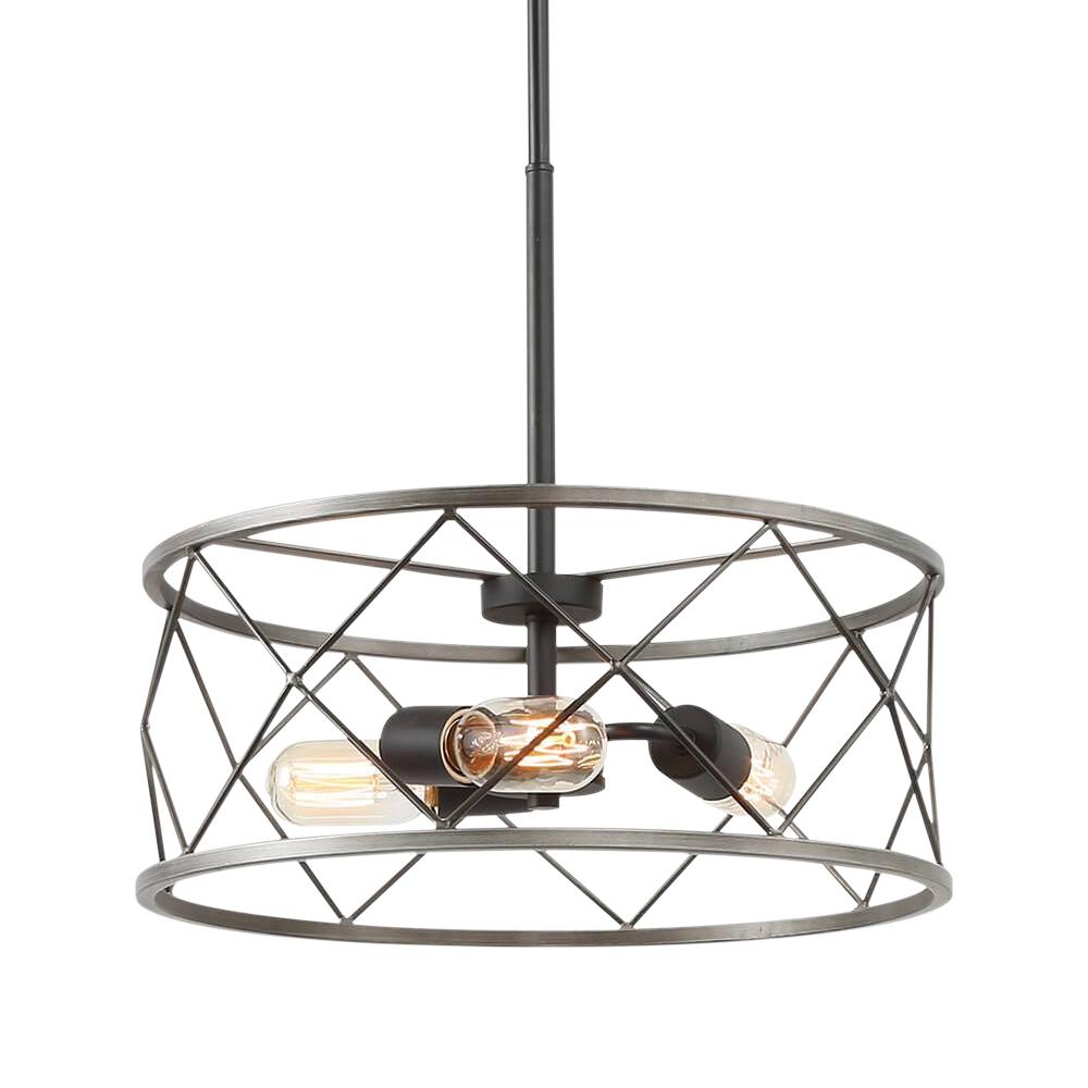Industrial Farmhouse 3-Light Drum Cage Pendant Chandelier Adjustable Metal Ceiling Fixture