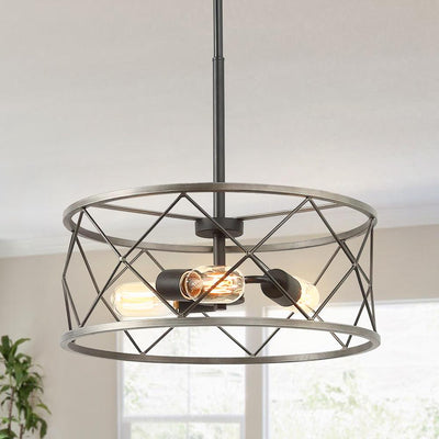 Industrial Farmhouse 3-Light Drum Cage Pendant Chandelier Adjustable Metal Ceiling Fixture