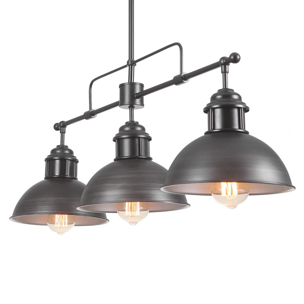 Modern Linear 3-Light Pendant Kitchen Island Lighting Fixture Black Metal Frame