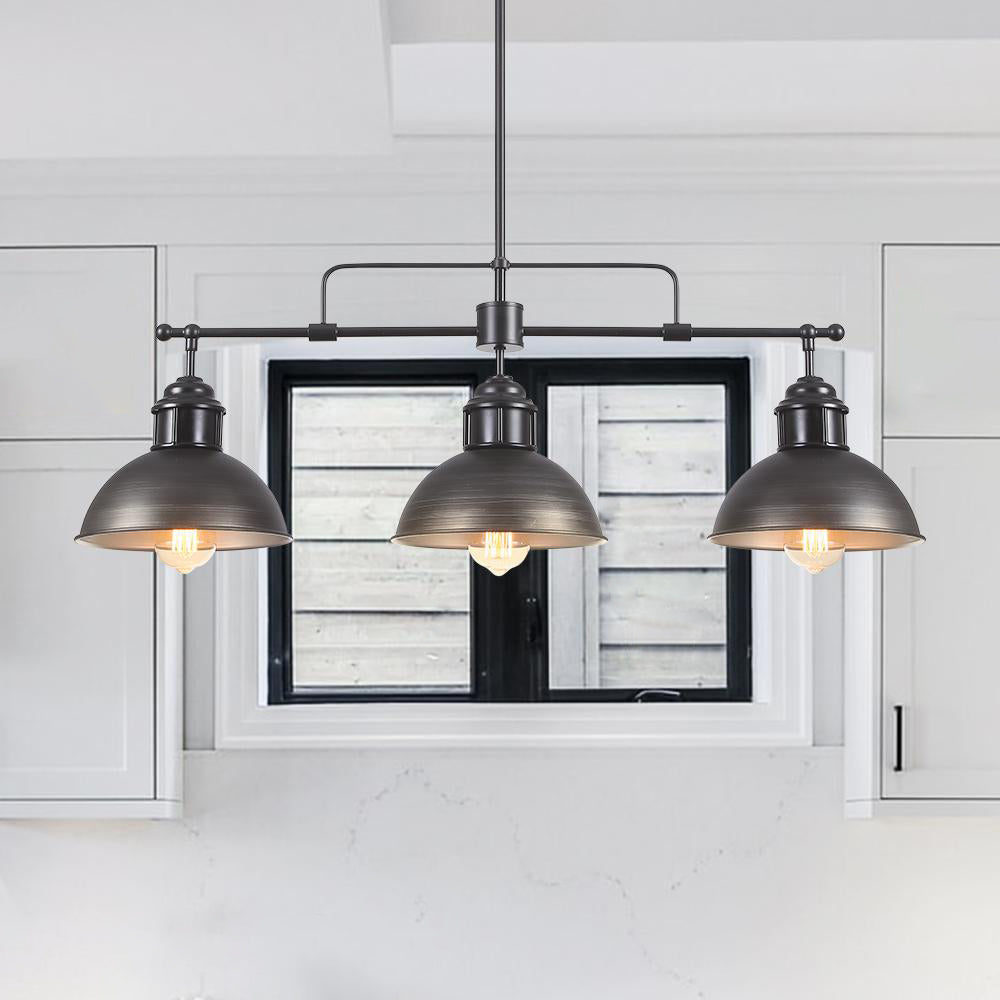 Modern Linear 3-Light Pendant Kitchen Island Lighting Fixture Black Metal Frame