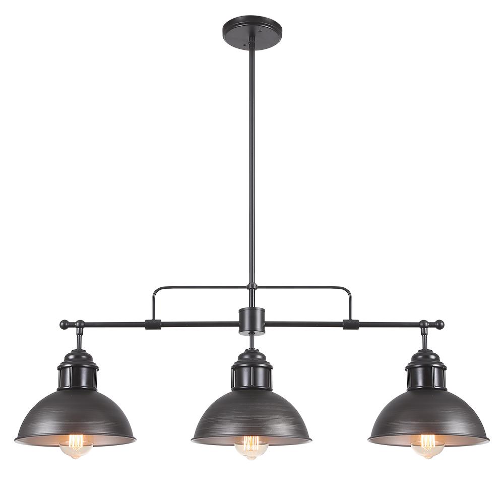Modern Linear 3-Light Pendant Kitchen Island Lighting Fixture Black Metal Frame