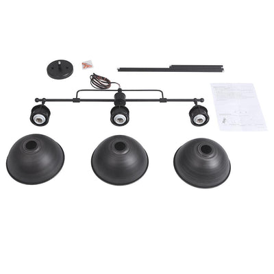 Modern Linear 3-Light Pendant Kitchen Island Lighting Fixture Black Metal Frame