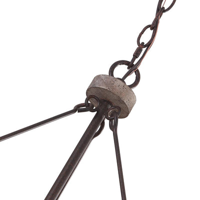 Rustic Wood Drum Pendant Chandelier, 3-Light, Aged Iron Finish, Adjustable Chain