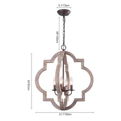 Rustic Farmhouse Wood Lantern Chandelier, Adjustable Height, 3/4-Light Pendant Fixture