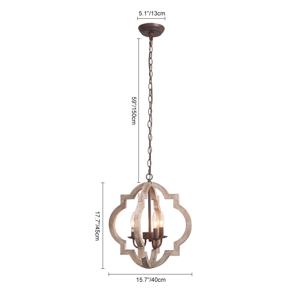 Rustic Farmhouse Wood Lantern Chandelier, Adjustable Height, 3/4-Light Pendant Fixture