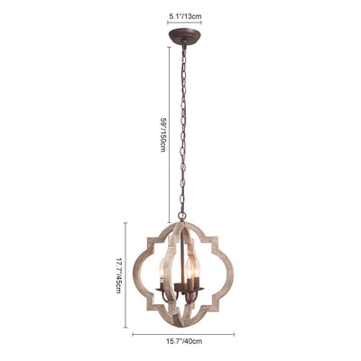 Rustic Farmhouse Wood Lantern Chandelier, Adjustable Height, 3/4-Light Pendant Fixture