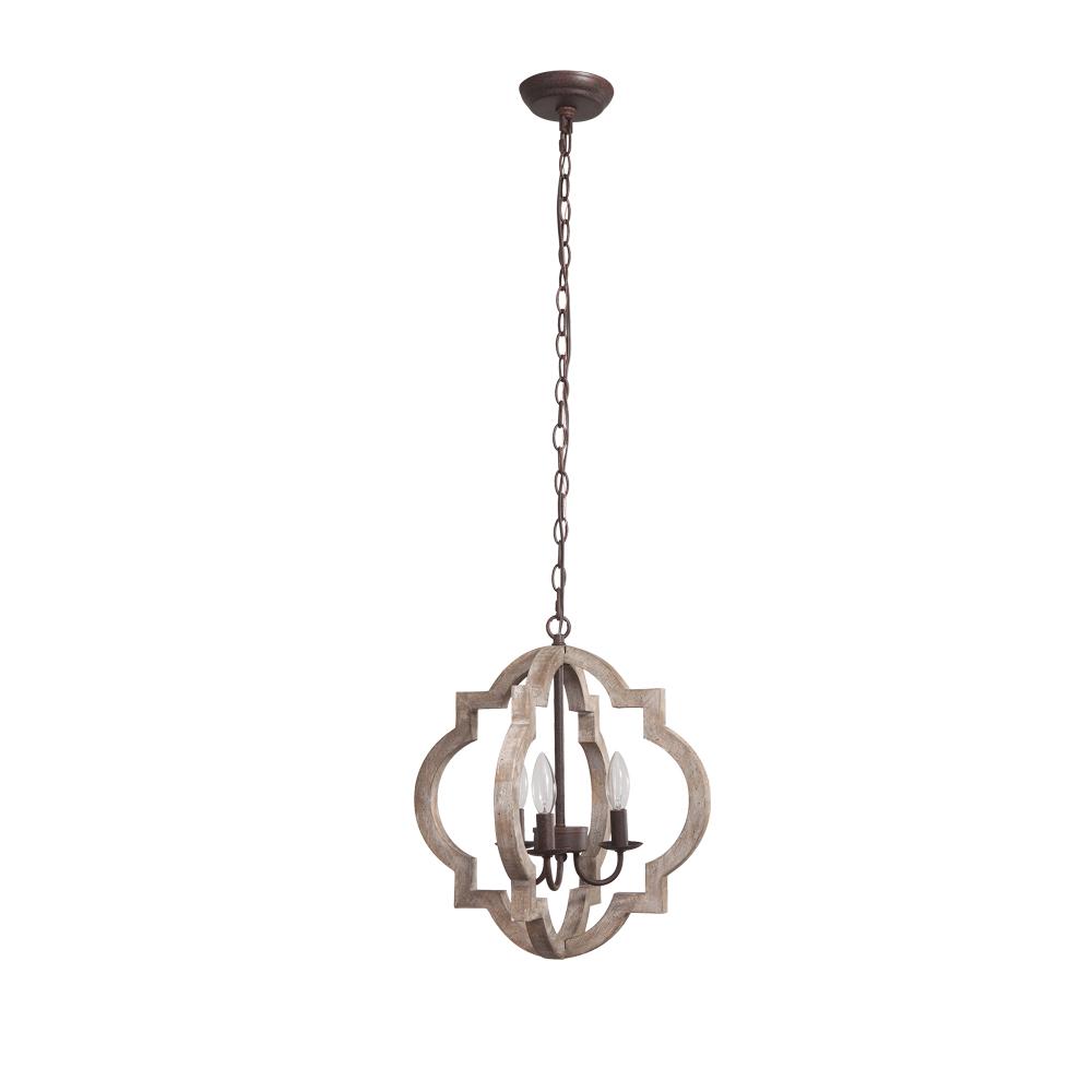 Rustic Farmhouse Wood Lantern Chandelier, Adjustable Height, 3/4-Light Pendant Fixture