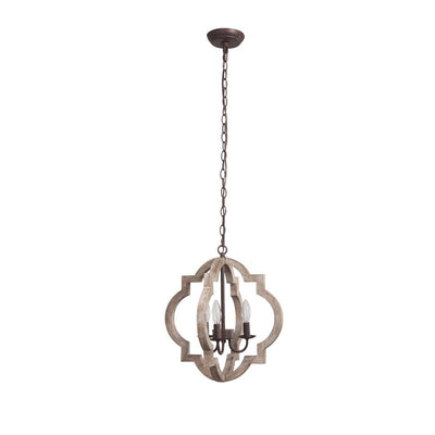 Rustic Farmhouse Wood Lantern Chandelier, Adjustable Height, 3/4-Light Pendant Fixture
