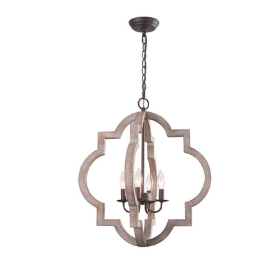 Rustic Farmhouse Wood Lantern Chandelier, Adjustable Height, 3/4-Light Pendant Fixture