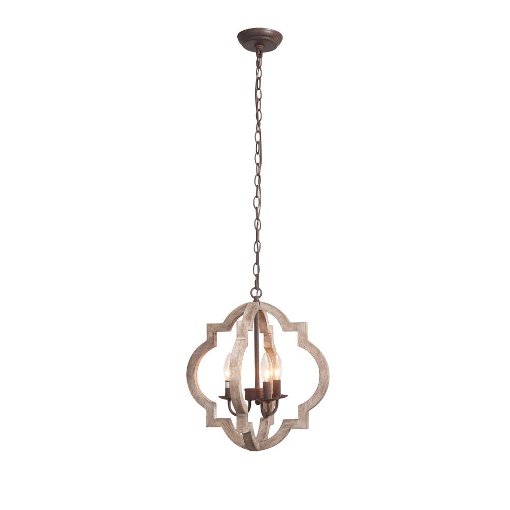 Rustic Farmhouse Wood Lantern Chandelier, Adjustable Height, 3/4-Light Pendant Fixture