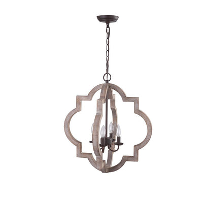 Rustic Farmhouse Wood Lantern Chandelier, Adjustable Height, 3/4-Light Pendant Fixture