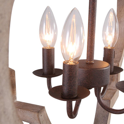 Rustic Farmhouse Wood Lantern Chandelier, Adjustable Height, 3/4-Light Pendant Fixture