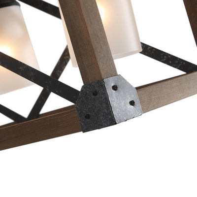 4-Light Farmhouse Industrial Wood Metal Rectangle Cage Kitchen Island Pendant Light